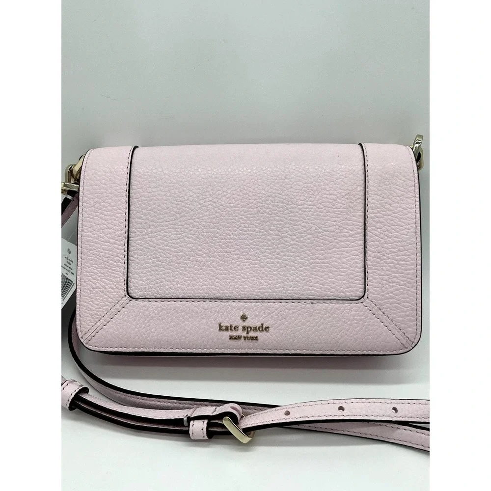 NWT Kate Spade Leno Poweder Pink Small Flip Crossbody Pebbled Leather Pocketbook